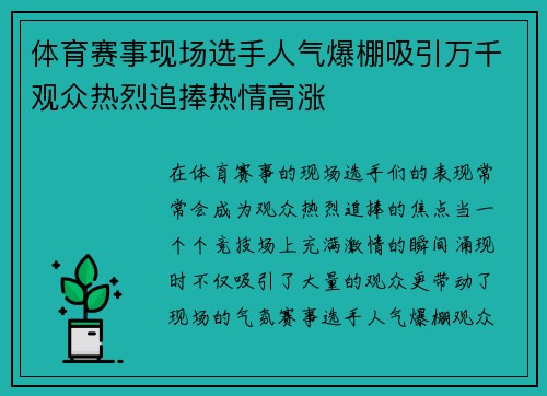 体育赛事现场选手人气爆棚吸引万千观众热烈追捧热情高涨